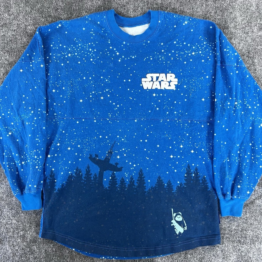 Disney Star Wars Endor Ewok Long Sleeve Spirit Jersey Shirt Blue Size XS